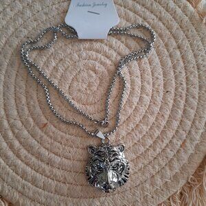 Tiger Head Pendant Gothic Pendant Necklace - Stainless Steel, NEW!